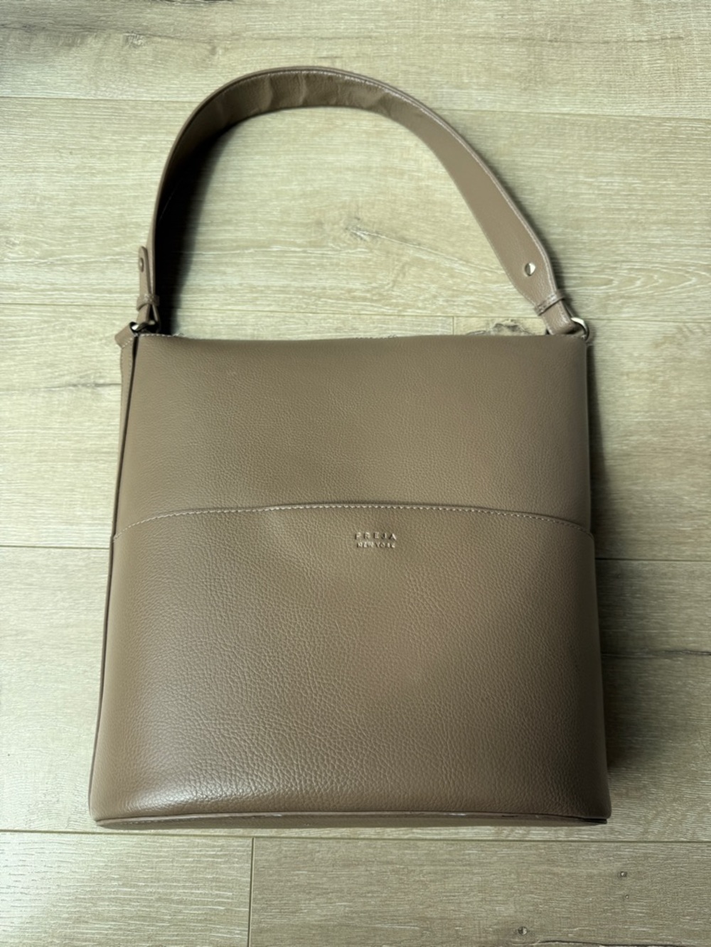 Taupe Pebbled Leather Shoulder Bag